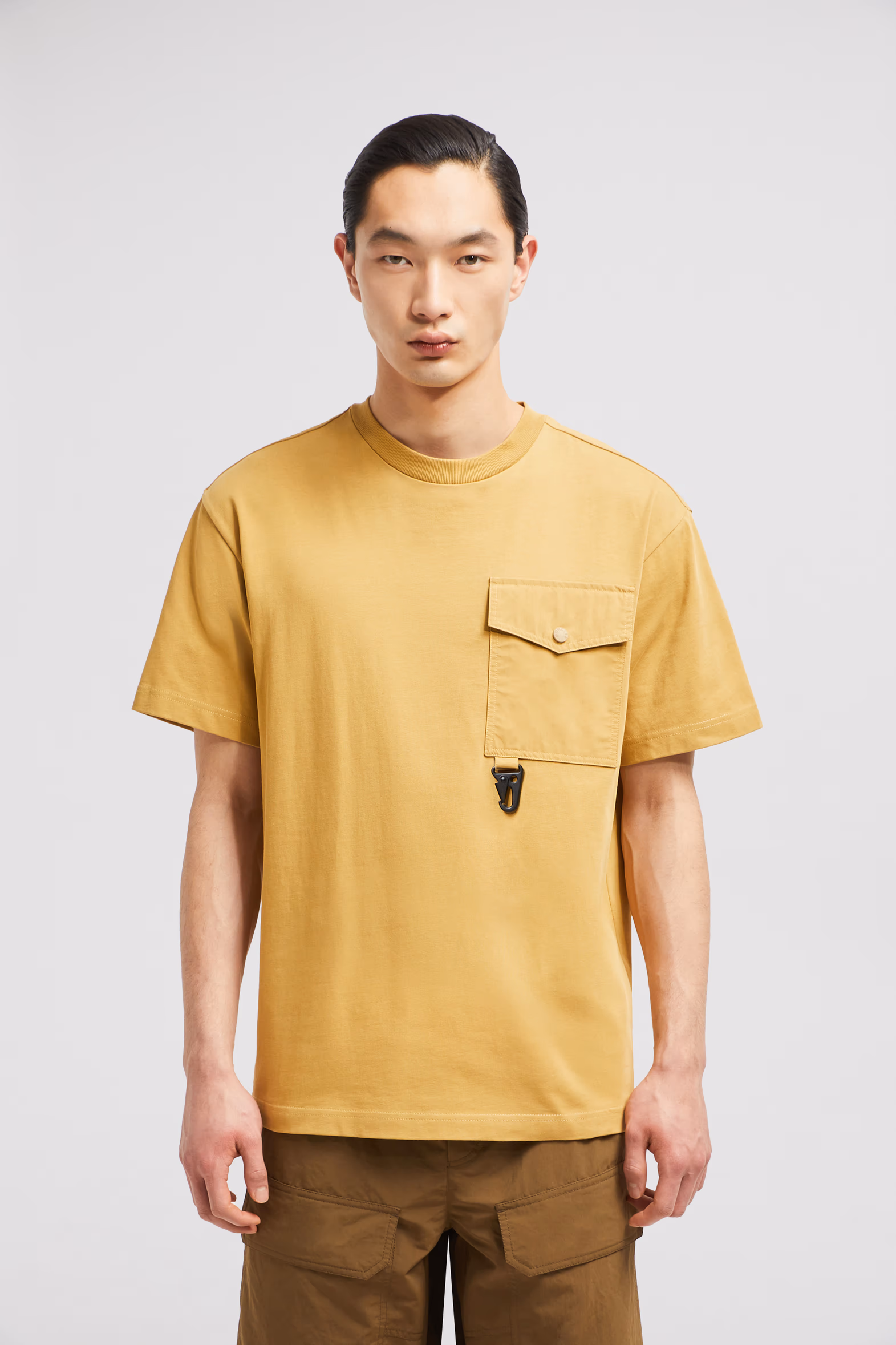 Cotton T-shirt with Pocket Men Ochre Yellow Moncler 3